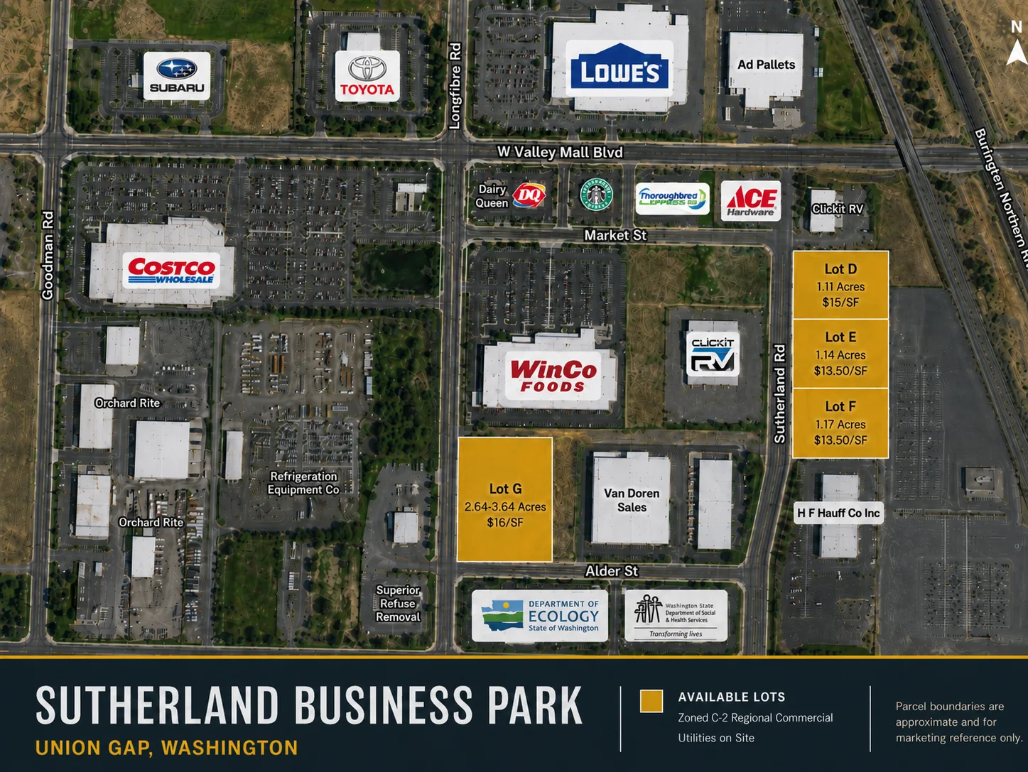 Sutherland Business Park master aerial site map in Union Gap, Washington
